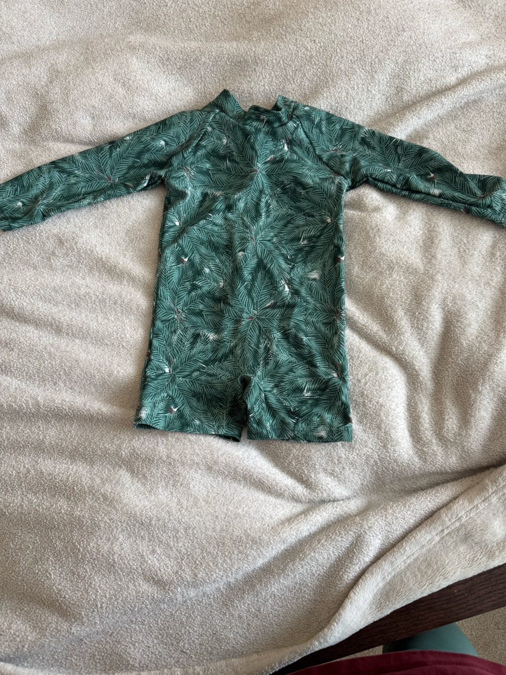 Long-Sleeve Green Palm-Print One-Piece Swimsuit for Kids